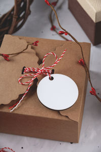 High angle view of christmas decoration on table