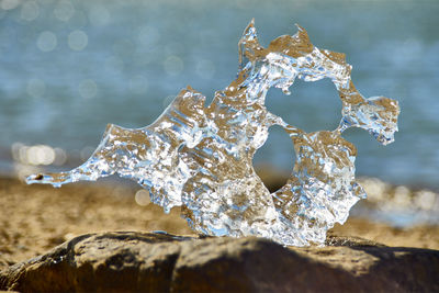 Close-up of frozen water on rock