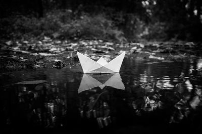 Tilt image of paper floating on water