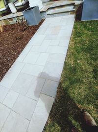 High angle view of tiled floor in park