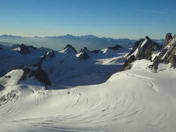 Scenic view of snow covered mountains against sky