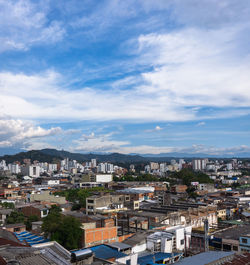 High angle shot of townscape against sky