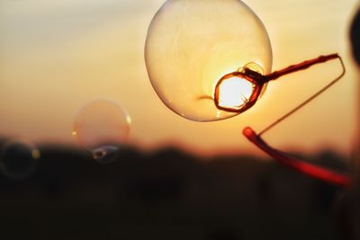 Close-up of silhouette water against sky during sunset