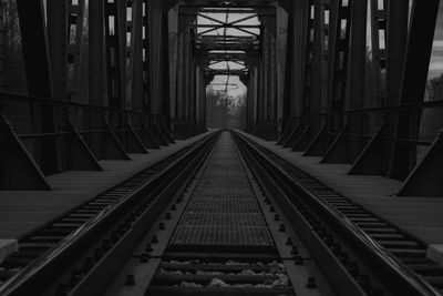 View of railroad tracks in building