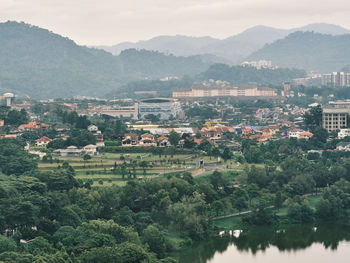 High angle view of townscape against sky