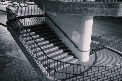 High angle view of spiral staircase in building