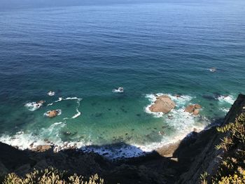 High angle view of rocks in sea