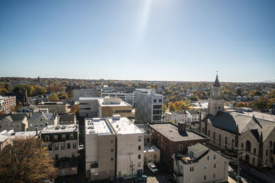 View of downtown new brunswick, new jersey on a clear sunny fall day