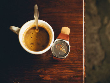 High angle view of coffee on table