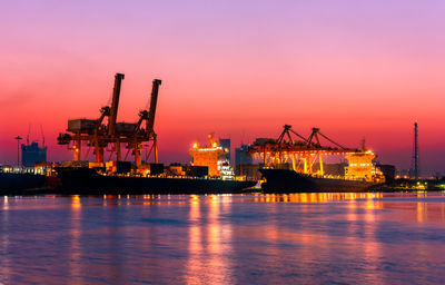 Harbors and cargo ships at the mouth of the river