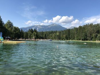 Scenic view of lake against sky