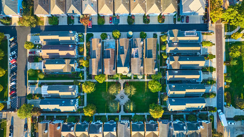 High angle view of buildings in city