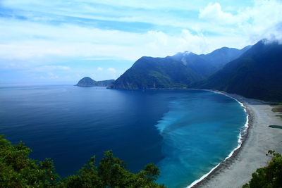 High angle view of calm blue sea