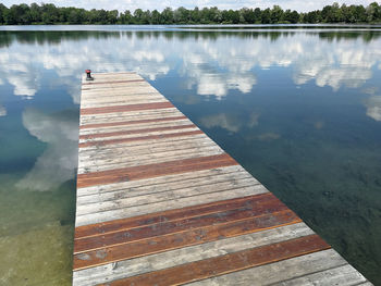 High angle view of pier on lake