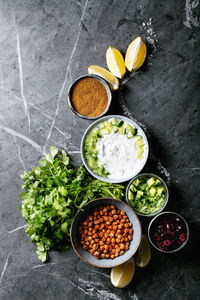 High angle view of fruits in bowl