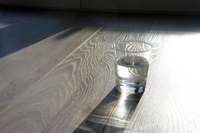 High angle view of glass on table
