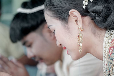 Portrait of couple kissing