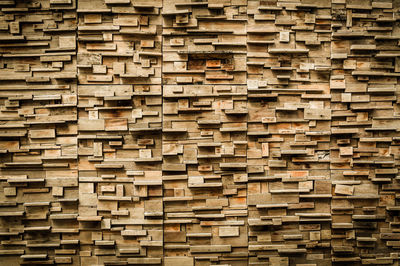 Full frame shot of wooden logs in forest