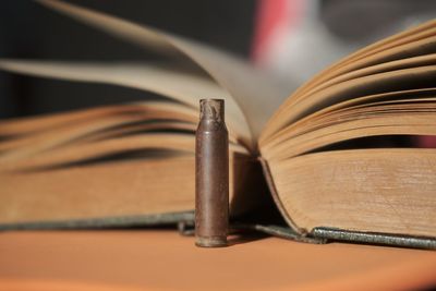 Close-up of open book on table