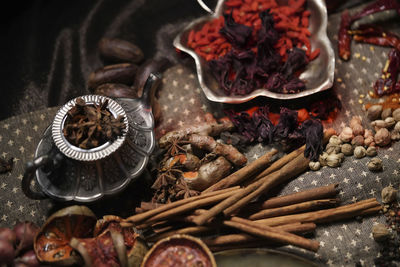 High angle view of food on table