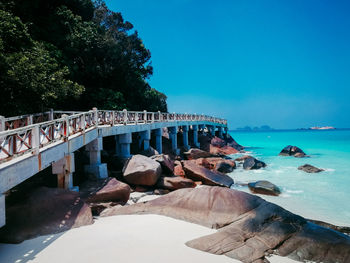 Scenic view of sea against blue sky