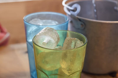 Close-up of ice cream in glass on table