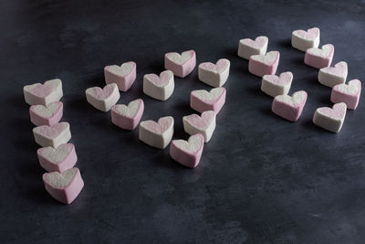 High angle view of heart shape on table