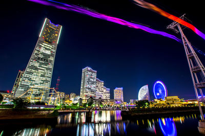 Yokohama minato mirai and light traces of yokohama air cabin