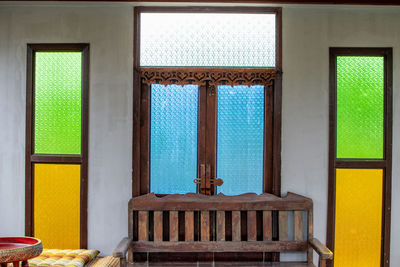 View of blue window in house