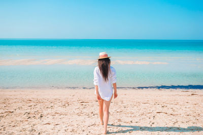 Rear view of man standing on beach