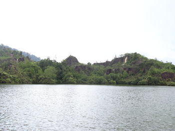 Scenic view of lake against clear sky