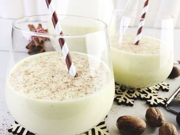 Close-up of drink served on table