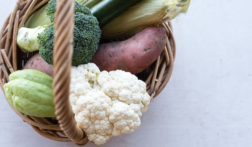 Close-up of vegetables in wicker basket