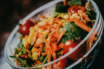 Close-up of salad in bowl on table