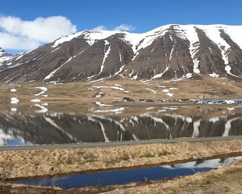 Scenic view of snowcapped mountains against sky