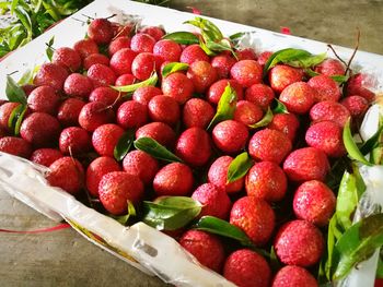 High angle view of strawberries