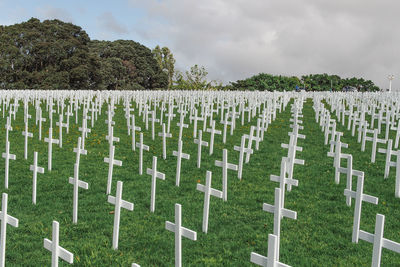 Panoramic view of cemetery against sky