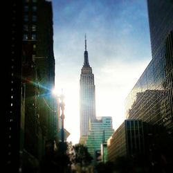 Low angle view of modern buildings against sky