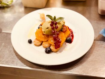 Close-up of food in plate on table