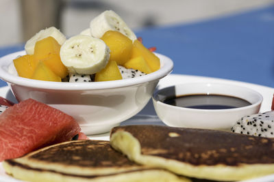 Close-up of breakfast served on table