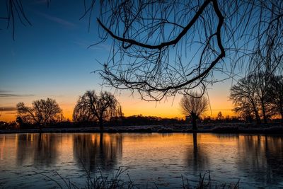 Scenic view of lake against sky during sunset