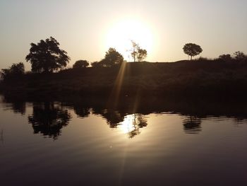 Scenic view of lake at sunset