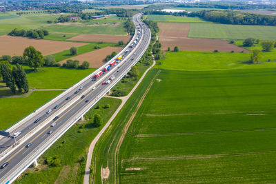High angle view of highway on field