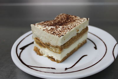 Close-up of cake in plate on table