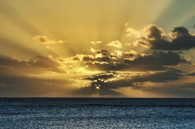 Scenic view of sea against dramatic sky