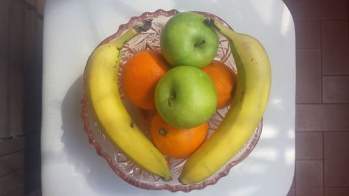 Directly above shot of fruits in bowl on table