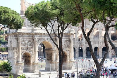People in front of historical building