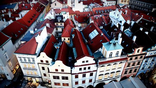 High angle view of buildings in town