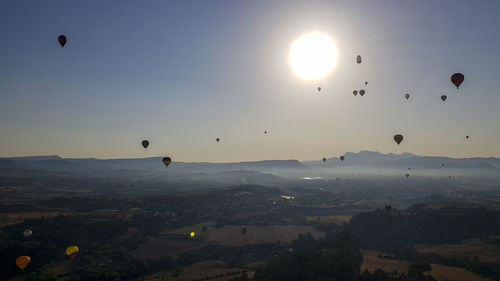 Hot air balloons flying in sky