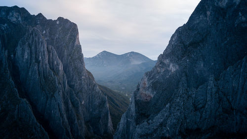 Drone shot of potrero chico mountain in mexico